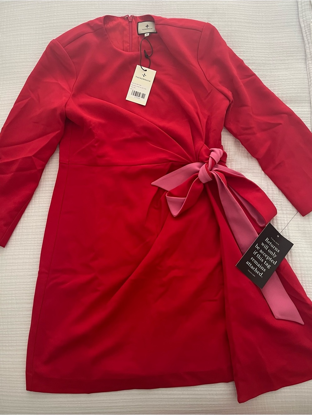 Tuckernuck Red Long-Sleeve Wrap Dress with Pink Bow